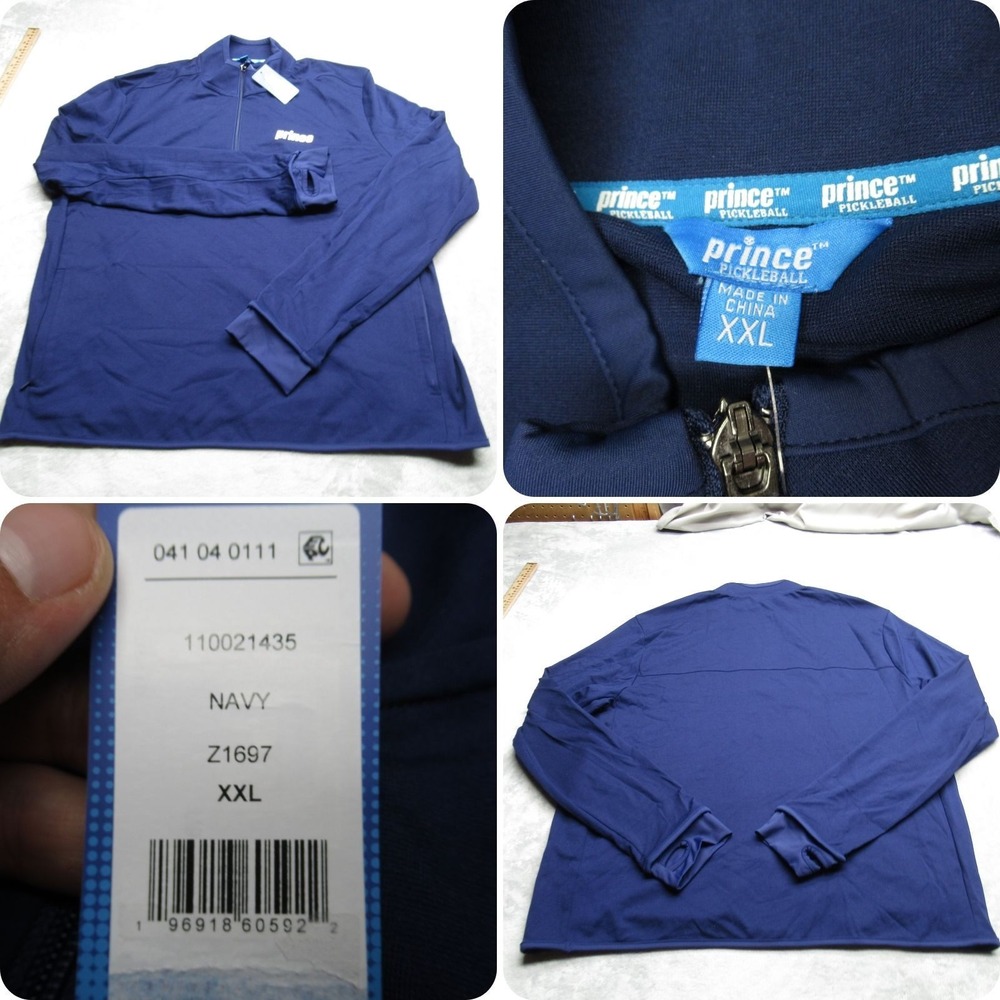 Prince Track Jacket Mens‎ XXL Navy Heavyweight 1/2 Zip Pickleball Thumbhole NEW
